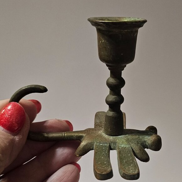 Antique Brass Dragonfly Candle Holder With Curved Tail & Intricate Design - Picture 2 of 8